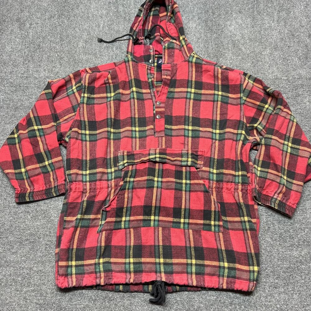 Vintage 90s DEV Tartan Plaid Hooded Anorak Jacket Pullover Cotton Grunge Large